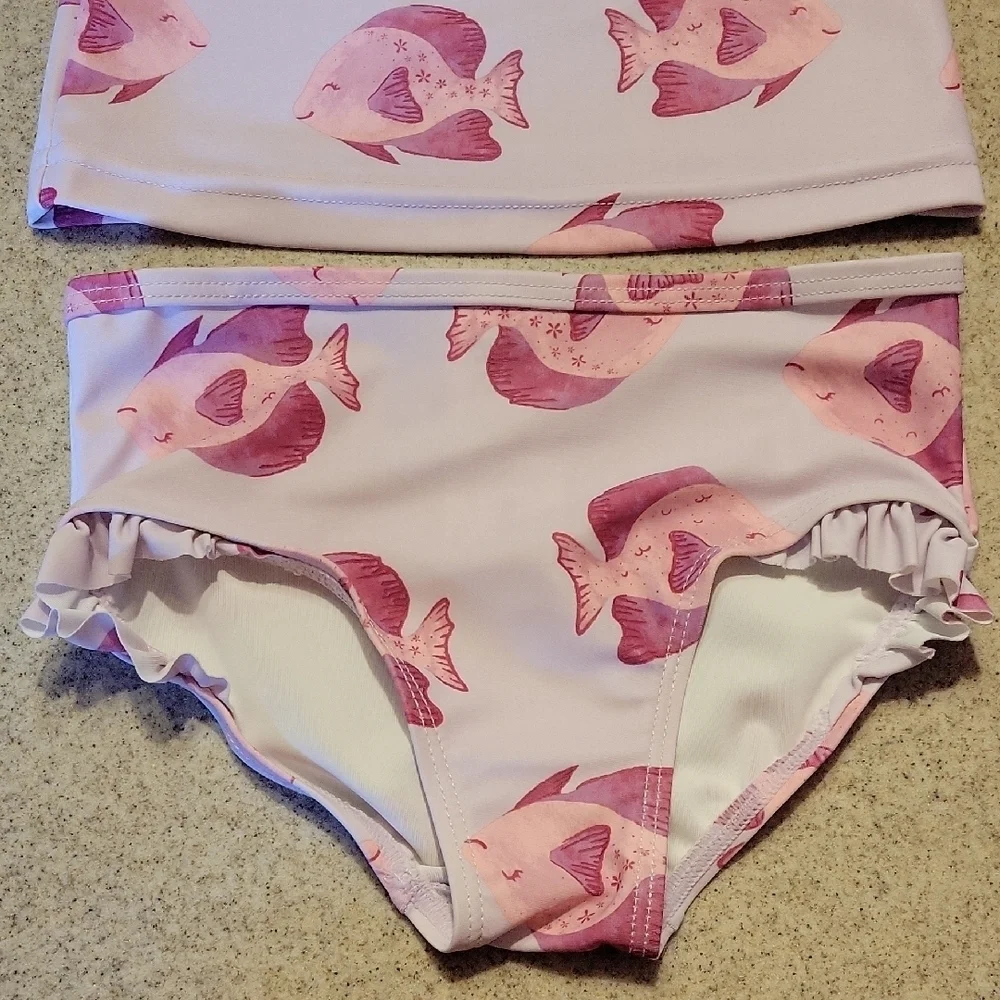 Carter's Pink Fish Print Kids Rashguard 2 Piece Set Size 18 Months